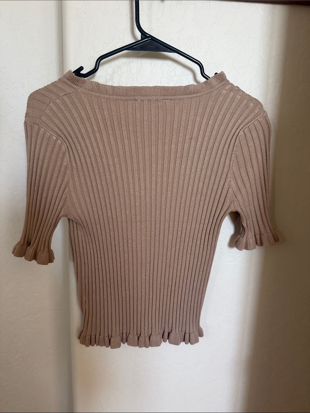 E&M Ribbed V‑Neck Button Front Top — Beige - Picture 2 of 2